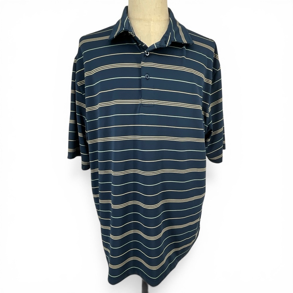 Nat Nast Luxury Originals Mens XXL Blue White Striped Polo Shirt Short Sleeve